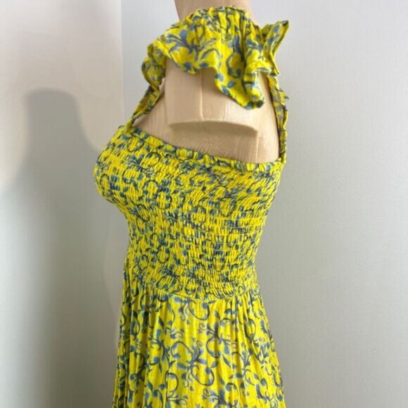 Tiare Hawaii Naturals Women's One Size Yellow Blue Sundress Maxi Dress Floral - Picture 8 of 14